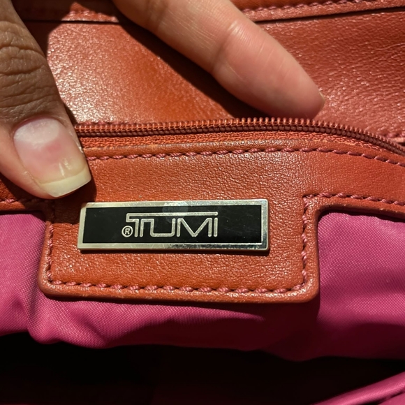 Tumi Vintage Nylon and Leather Signature Small Tote Bag Orange and Pink - Picture 8 of 10